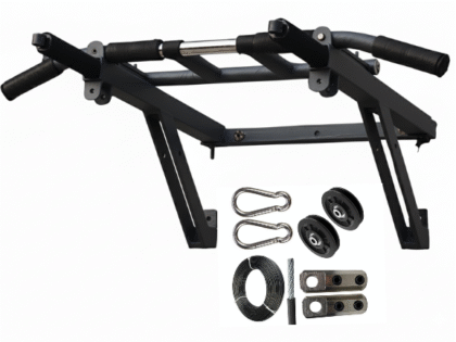 Asat Brand Wall Mounted Pull Up Bar | Home Gym Equipment for Men, Kids and Women | Multipurpose | Multi Grips | Special Feature | Black | With Pulley & Accessories