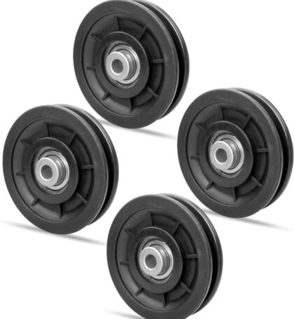 4 inch Universal Nylon Bearing Pulley Wheel for Gym Equipment Part Cable Machine, Universal Wearproof Abration Bearing, Gym Equipment and Garage Door Pulley System (4 Pulley)