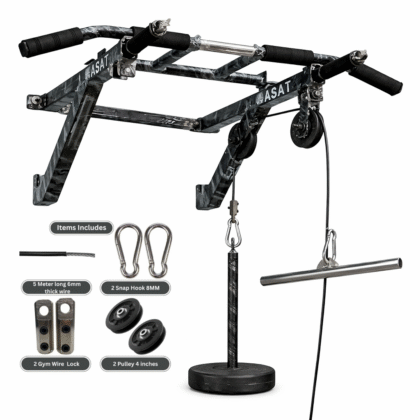 Asat Brand Wall Mounted Pull Up Bar | Home Gym Equipment for Men, Kids and Women | Multipurpose | Multi Grips | Special Feature | Black | With Pulley & Accessories